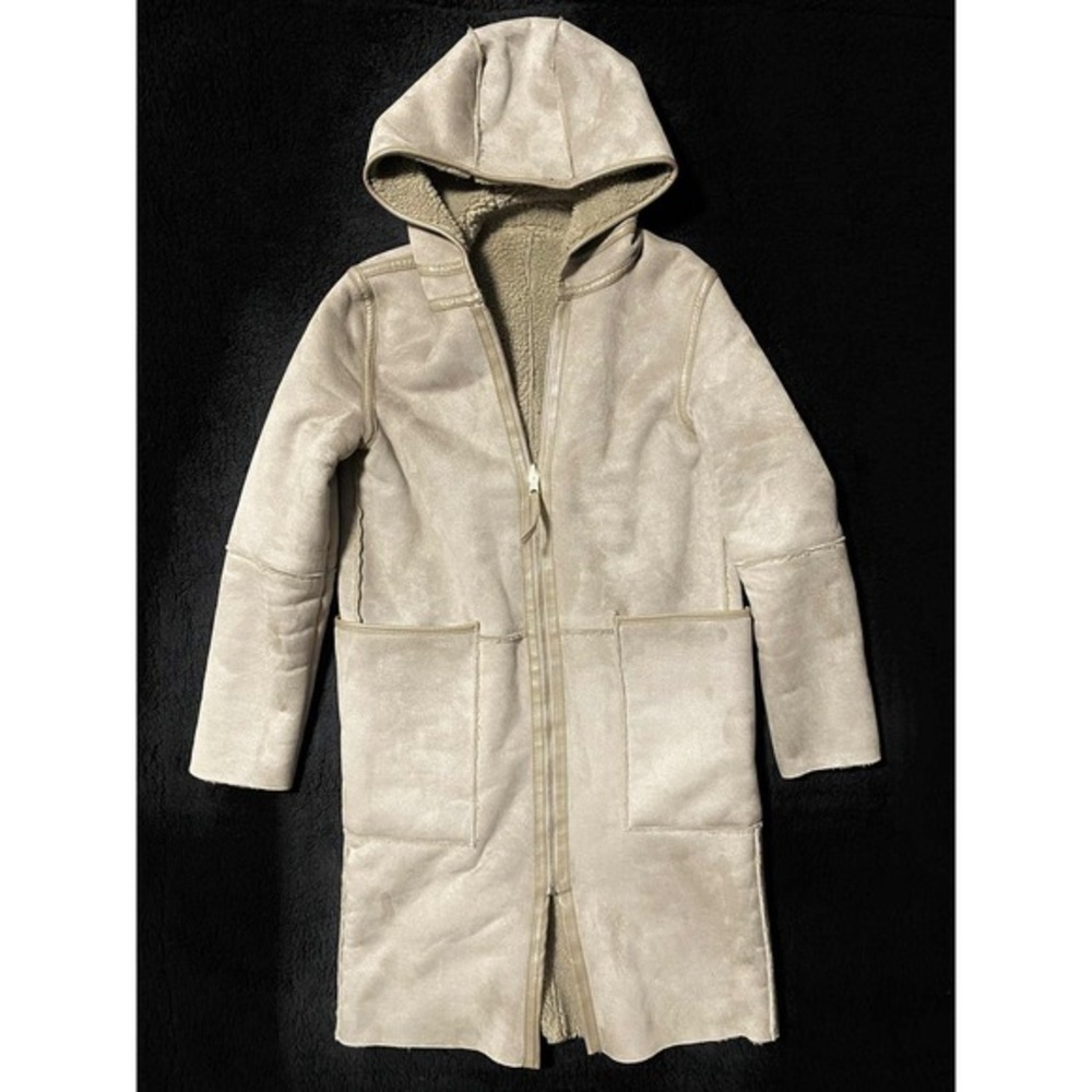 Zara Basic Outerwear XS‎ Womens Hooded Faux Suede Sherpa Lined Coat Jacket